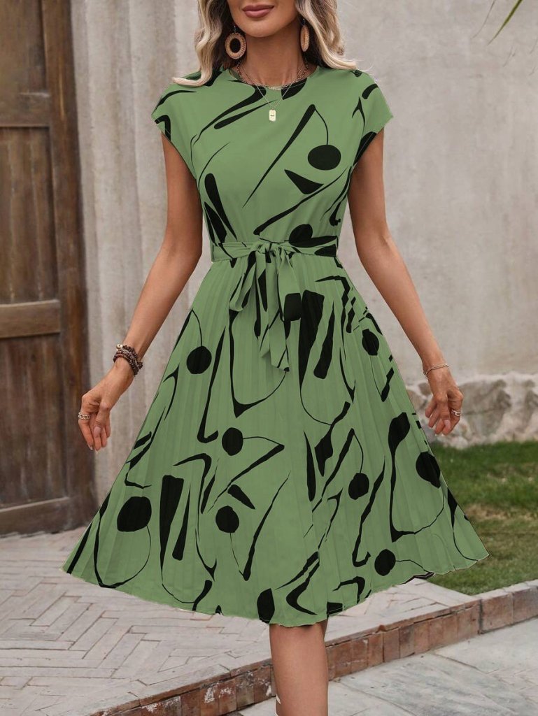 Kadın Kısa Yarasa Kollu Yuvarlak Yaka Beli Büzgülü Süprem Elbise - Görsel 10