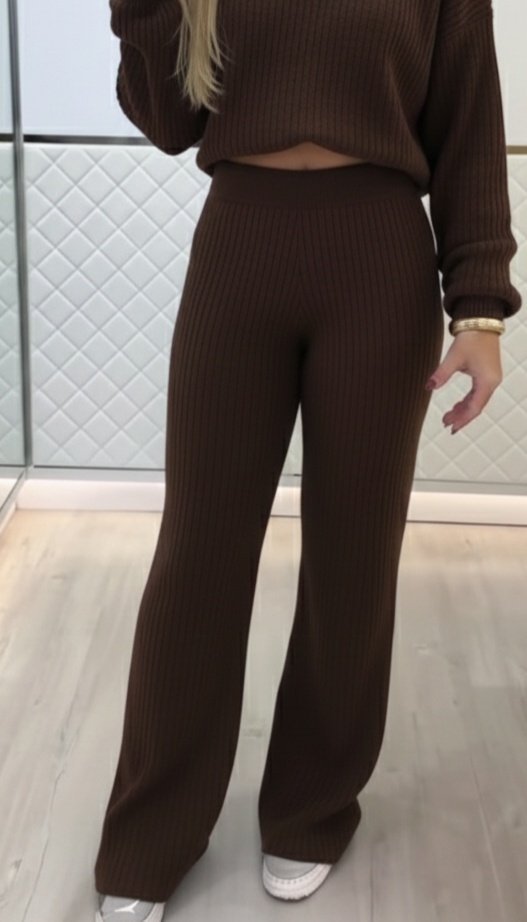 Kadın Uzun Kollu Balıkçı Yaka Kısa Triko Bluz Ve Pantolon Ikili Takım - Görsel 11