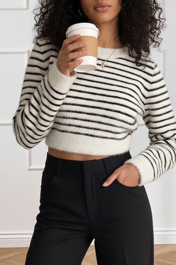 Kadın Uzun Kollu Balıkçı Yaka Crop Triko Bluz