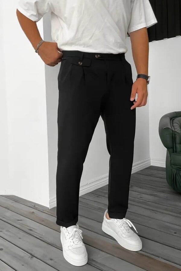 Erkek Belden Düğmeli Cepli Dokuma Pantolon