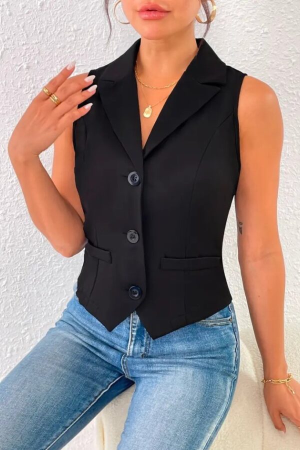 Kadın Kolsuz Yakalı önden Düğmeli Atlas Yelek