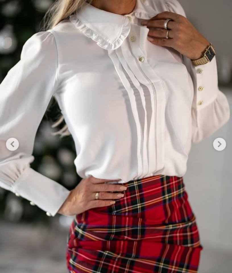 Kadın Jesica Kumaş Volan Detay Gömlek Ve Dalgıç Kumaş Ekose Baskılı Büzgü Detay Mini Etek Ikili Takım - Görsel 3