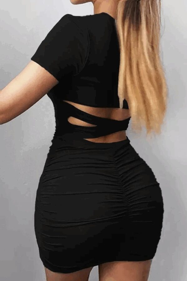 Kadın Kısa Kollu Bel çapraz şerit Detay Büzgülü Sandy Kumaş Elbise