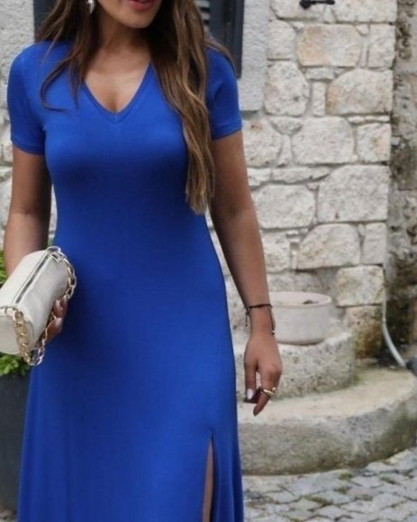 Kadın Kısa Kollu V Yaka Maxi Boy Elbise 124 Cm - Görsel 3