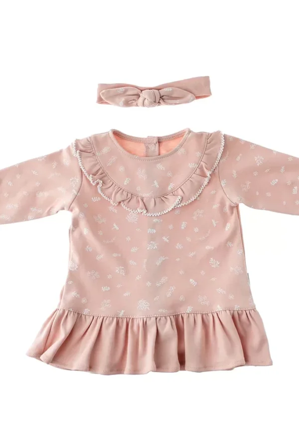 Floral %100 Organic Cotton Bebek Elbise Pink