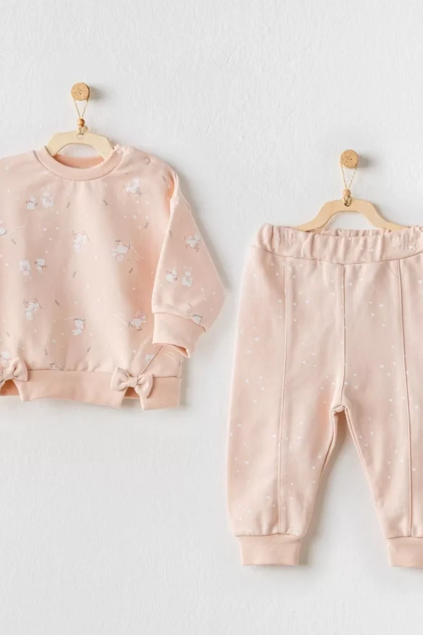 Cute Bunnies Be Sking 2li Bebe Takım Pink