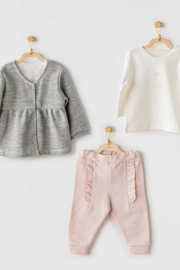 Ballerina 3lü Bebe Takım Grey Ecru Pink