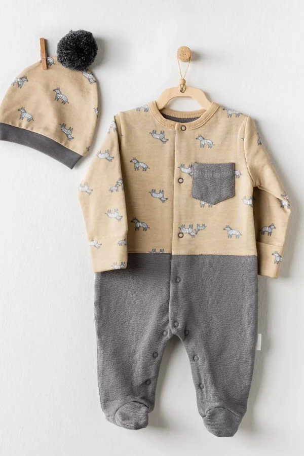 Little Zebra Bebek Tulum Takım Beige Grey