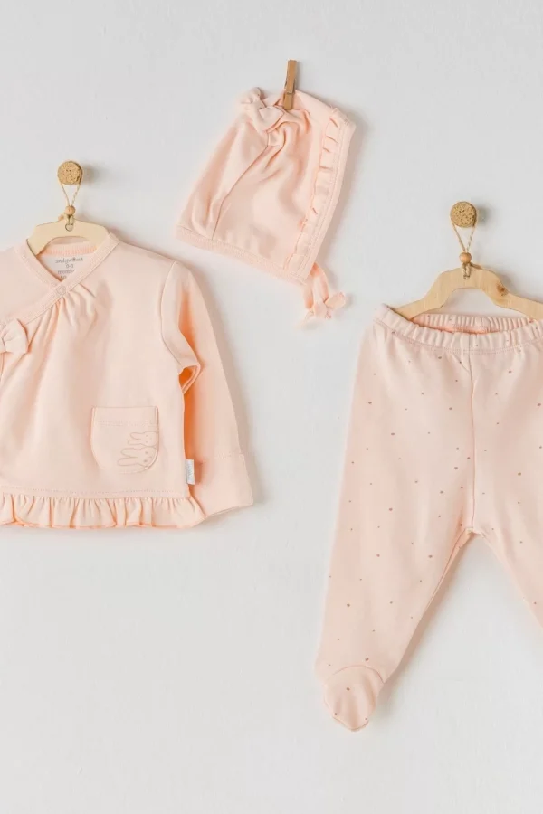 Hiding Rabbits 3 Parça Bebe Zıbın Takımı Salmon