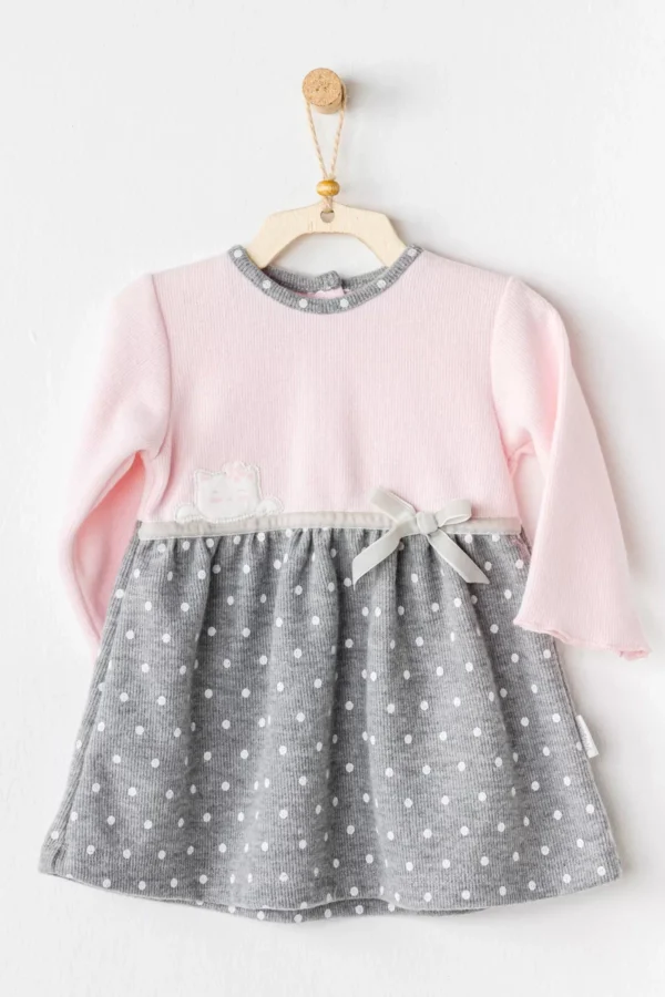 Meow Bebek Elbise Takım Pink Grey