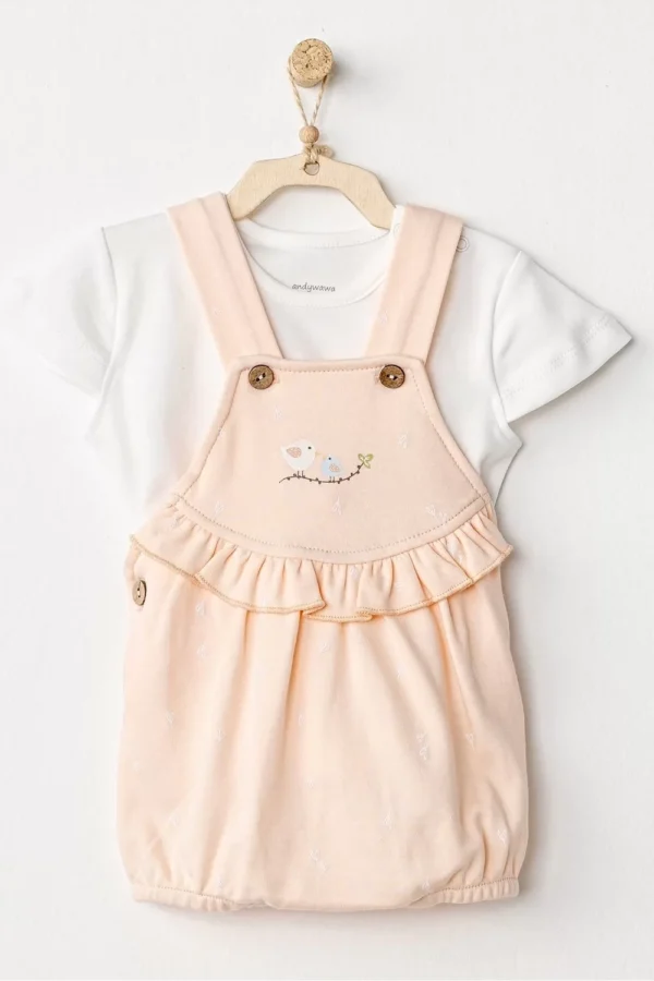 Andywawa Ac24528 Spring Birds Bebek Salopet Takım Ecru Salmon