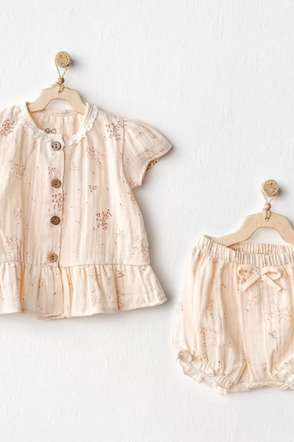 Müslin Pretty Flowers 2'li Takım Salmon