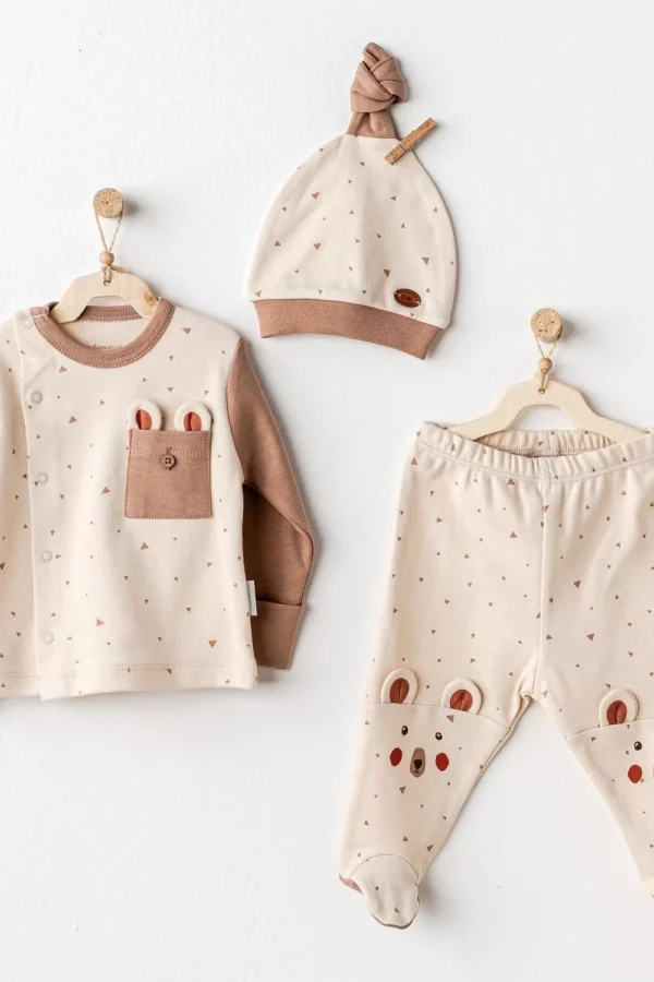 Adventurous Bear 3'lü Bebek Zıbın Takım Beige