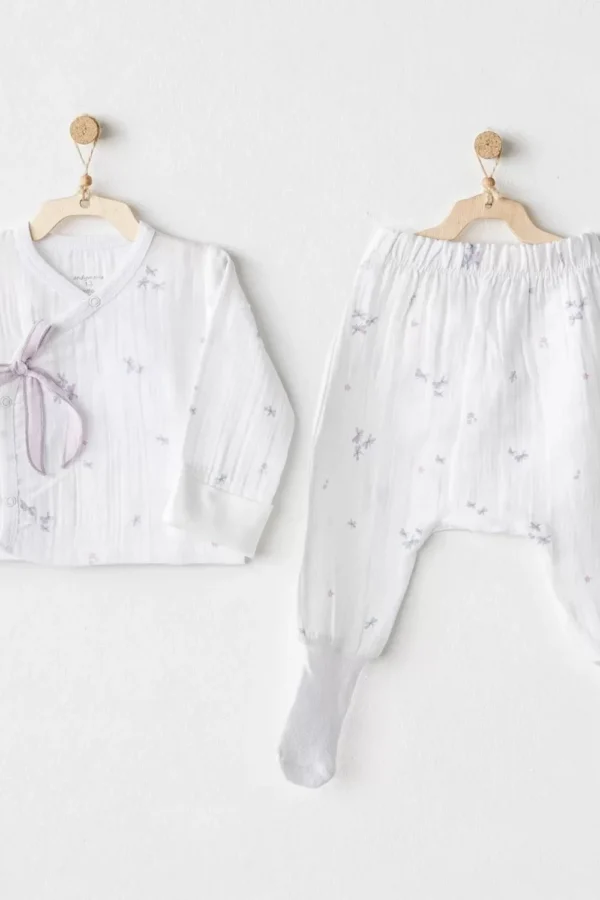 Magical Butterfly Müslin 2'li Zıbın Takım White