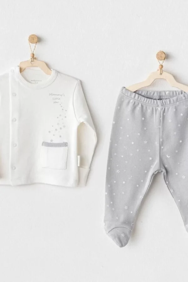 Andywawa Ac25704 Sıde Snap Set Mommy's Little Star 2'li Zıbın Set Grey