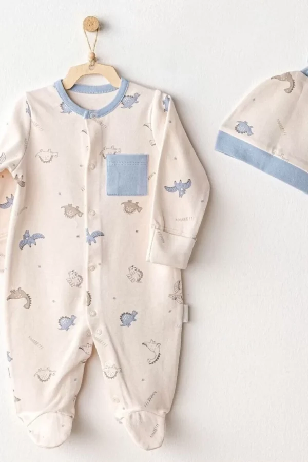 Andywawa Ac25919 Romper Hat Set Dino Bebek Tulum Takım Beige