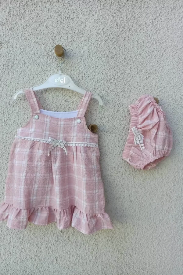 Askılı Kareli Külotlu Bebek Elbisesi 3-6-9 Ay