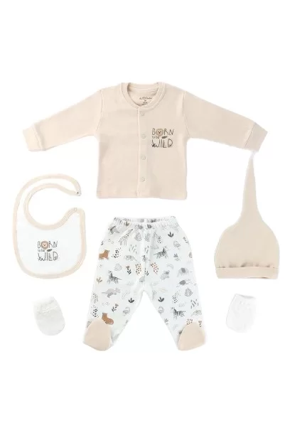 Aziz Bebe 5li Hastane Çıkış Seti 5306 Ekru