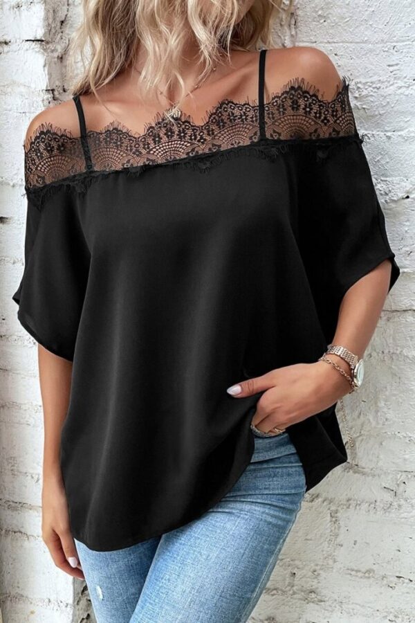 Kadın Askılı Dantel Janjan Krep Bluz