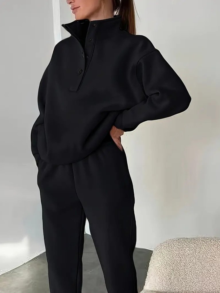 Kadın Uzun Kollu Balıkçı Dik Yakalı Düğmeli üç Iplik Bluz Ve Pantolon Ikili Takım - Görsel 2