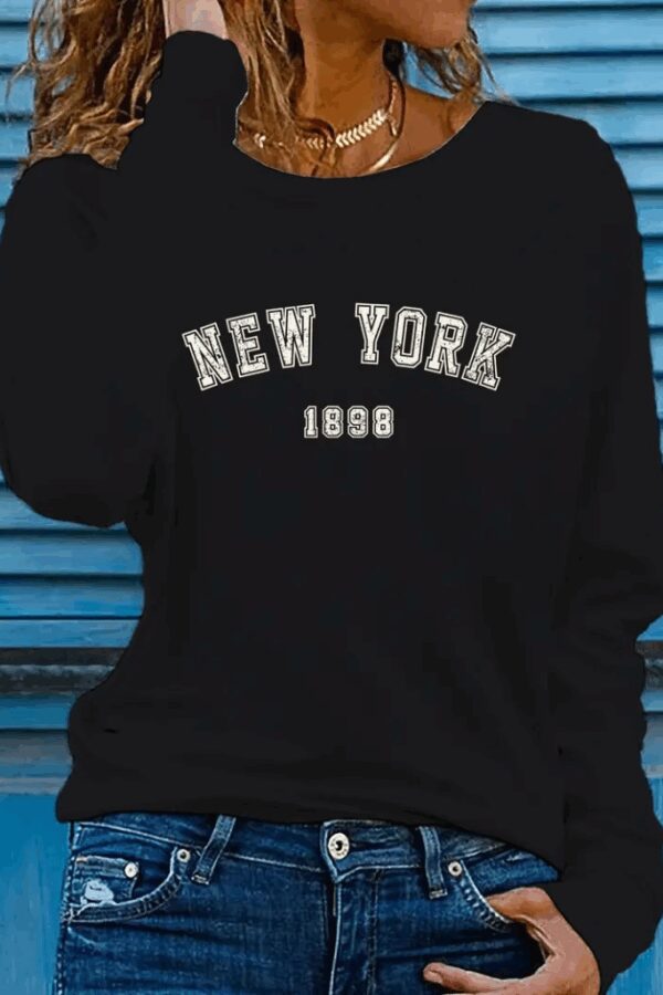 Kadın Uzun Kollu Bisiklet Yaka Yazı Baskılı Viskon Bluz