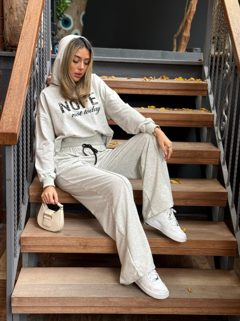 Kadın Uzun Kollu Nope Baskılı Beli Ribanalı Ikili Takım - Görsel 19