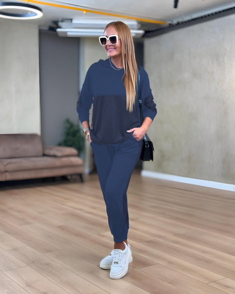 Kadın Uzun Kollu Kapşonlu Viskon Iki Iplik Bluz Ve Pantolon Ikili Takım - Görsel 3