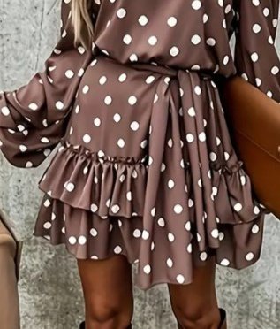 Kadın Uzun Kollu V Yakalı Belden Kuşaklı Puantiyeli Mini Modal Elbise - Görsel 7