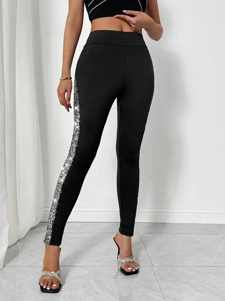 Kadın Yüksek Bel Yarı şerit Pul Payetli Dalgıç Tayt - Görsel 7