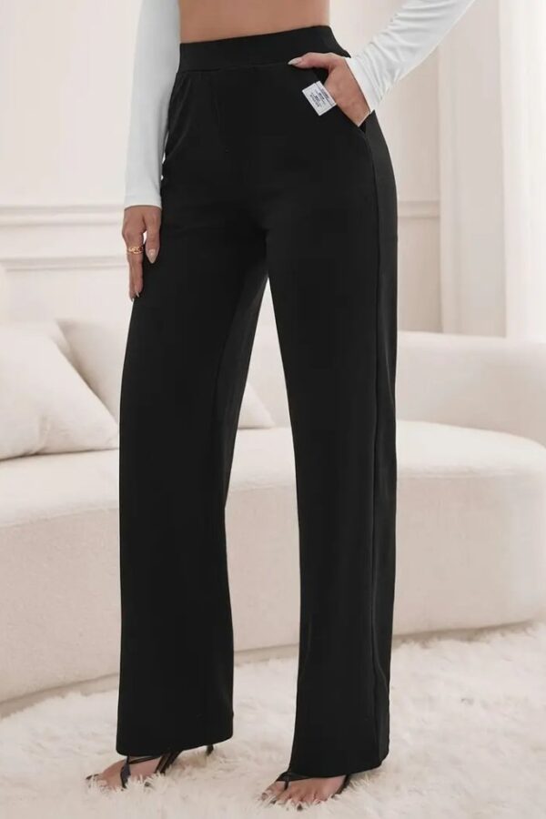 Kadın Yüksek Bel Cepli Geniş Kesim Ithal Krep Pantolon