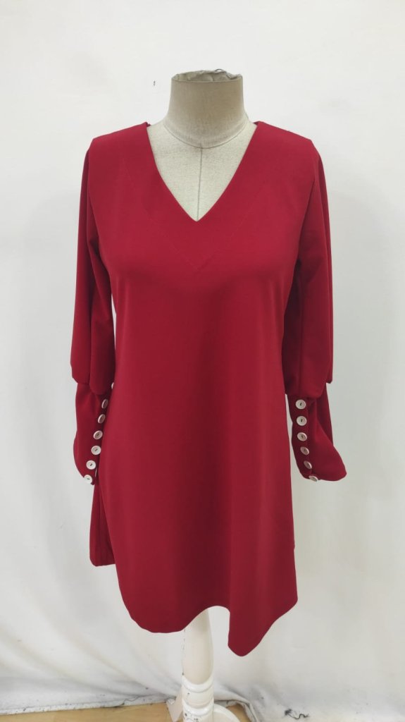 Kadın Uzun Kollu V Yakalı Kısa Ithal Krep Elbise - Görsel 19