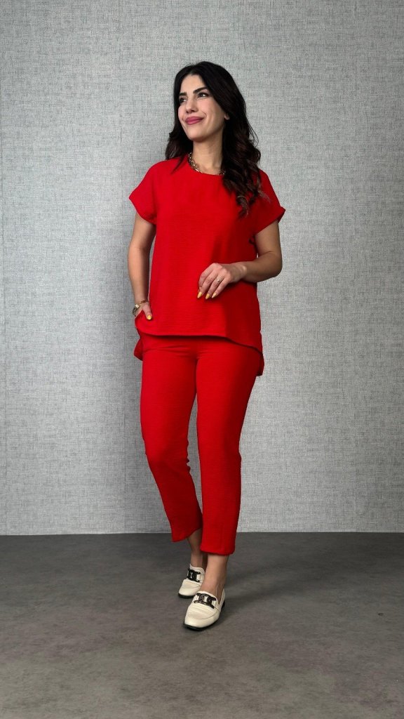 Kadın Kısa Kollu Yuvarlak Yaka Aerobin Bluz Ve Pantolon Ikili Takım - Görsel 7