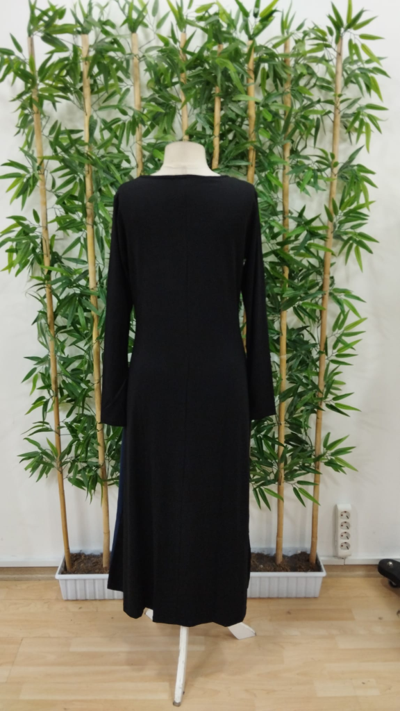 Kadın Uzun Kollu V Yakalı Blok Desenli Viskon Elbise - Görsel 9