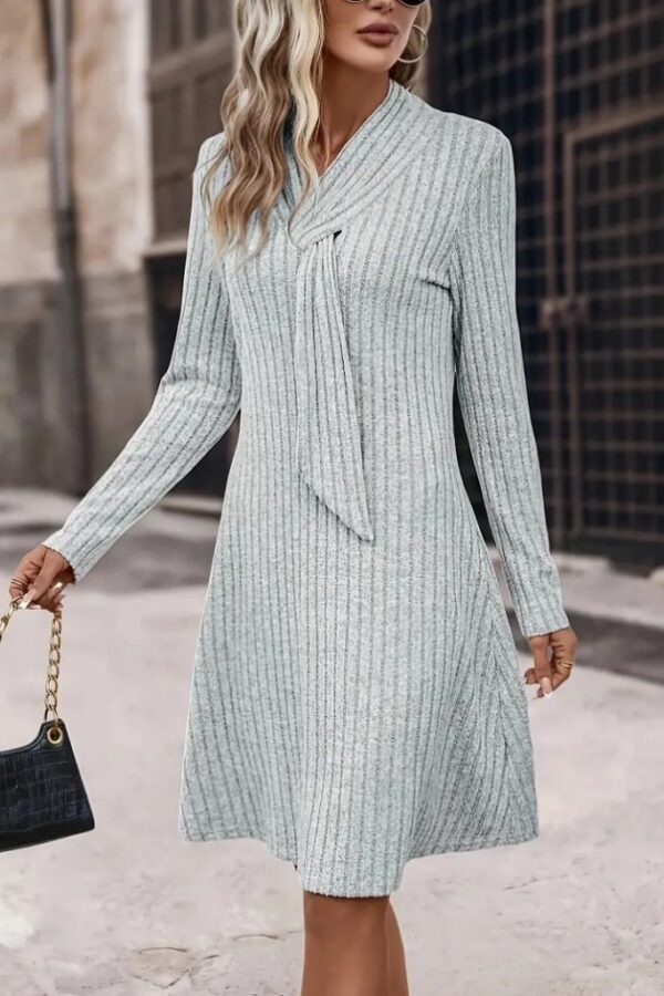 Kadın Uzun Kollu çapraz Geçmeli Kravat Yaka şardonlu Kaşkorse Kısa Elbise