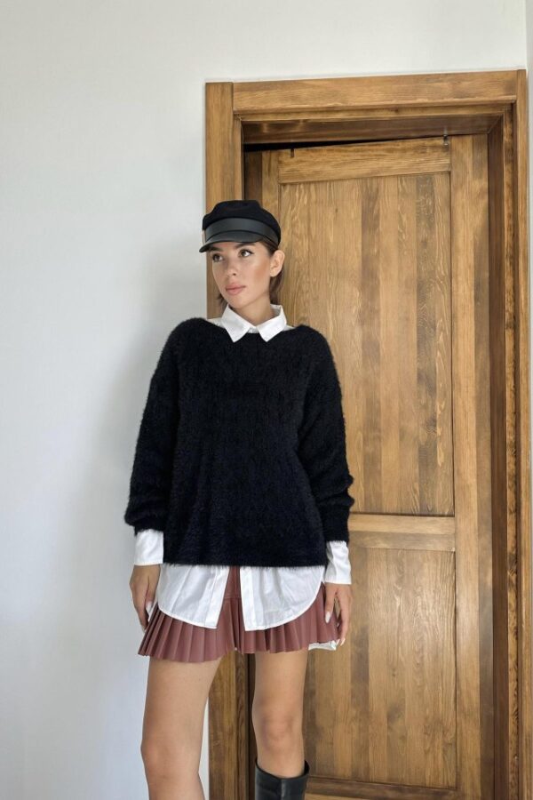 Siyah Baklava Desenli Triko Kazak