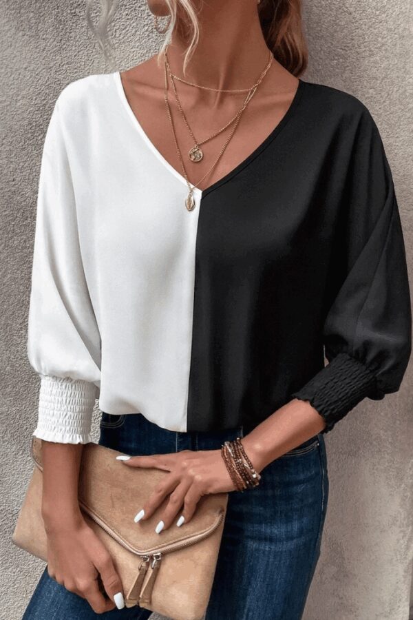 Kadın Uzun Kollu V Yaka Kol Ağzı Gipeli Sandy Bluz