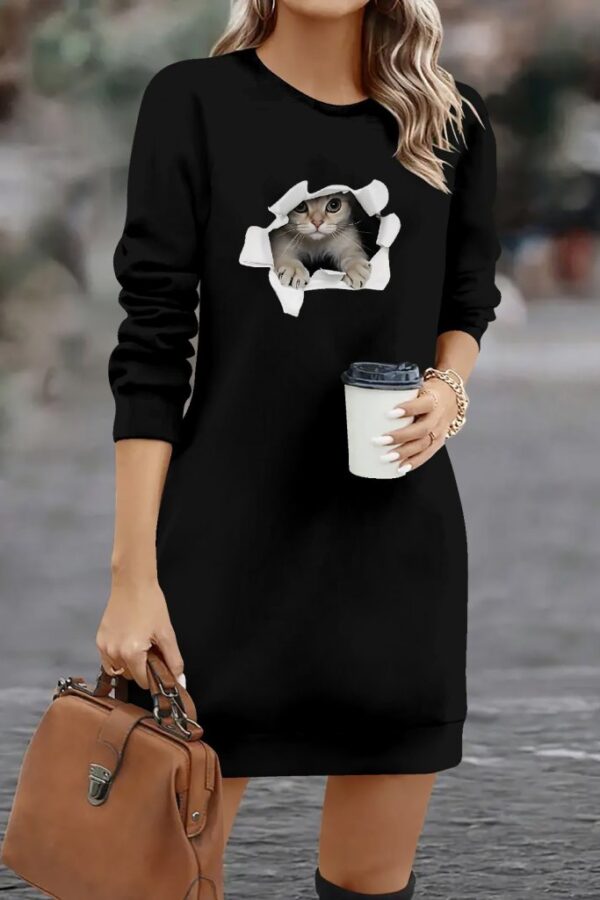 Kadın Uzun Kollu Bisiklet Yaka Kısa Viskon Iki Iplik Elbise