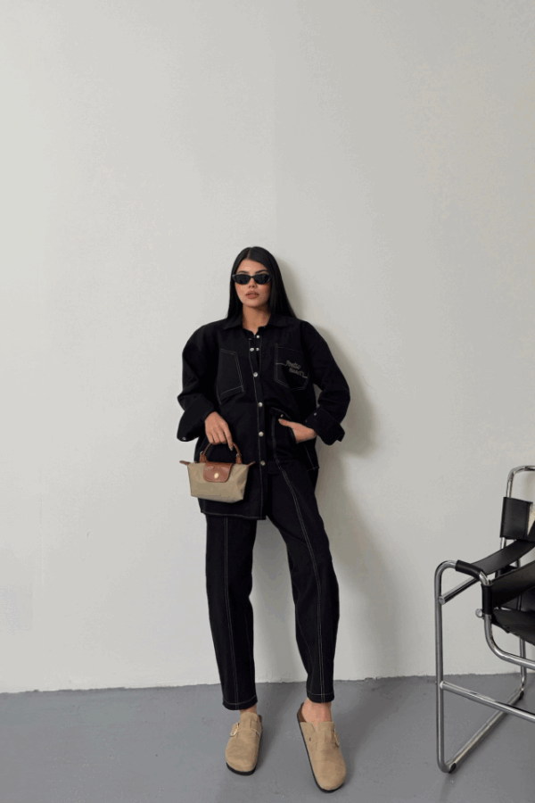 DENİM PUNTOLU GÖMLEK-PANTOLON TAKIM - Sarı