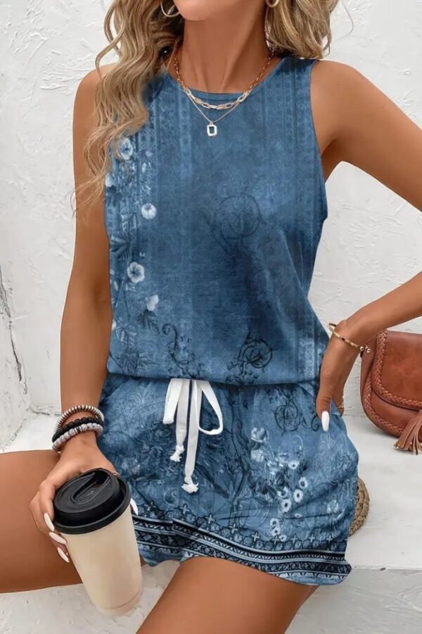 Kadın Askılı Yuvarlak Yaka çiçek Baskılı Süprme Bluz Ve Short Ikili Takım