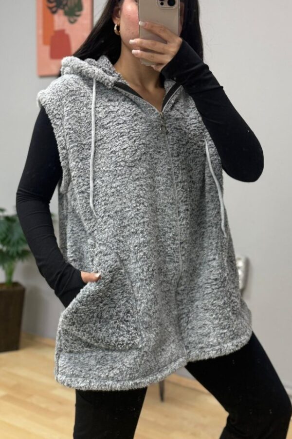 Kadın Kapüşon Ve Fermuar Detay Welsoft Kolsuz Yelek