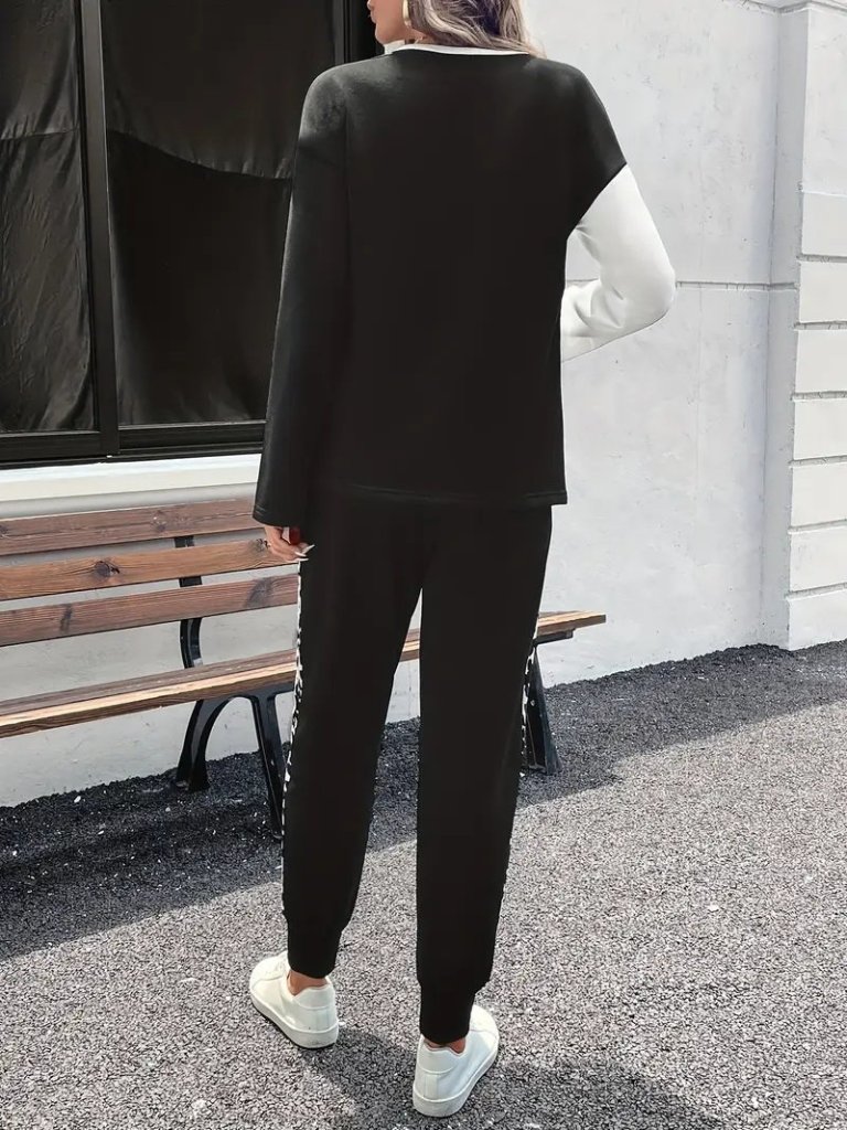 Kadın Uzun Kollu Bisiklet Yaka çift Renkli Viskon Iki Iplik Bluz Ve Pantolon Ikili Takım - Görsel 4