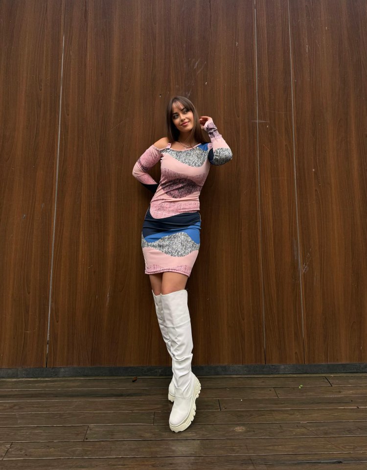 Kadın Uzun Kollu Tek Omuzu Askı Toka Detaylı Kısa Dalgıç Elbise - Görsel 2