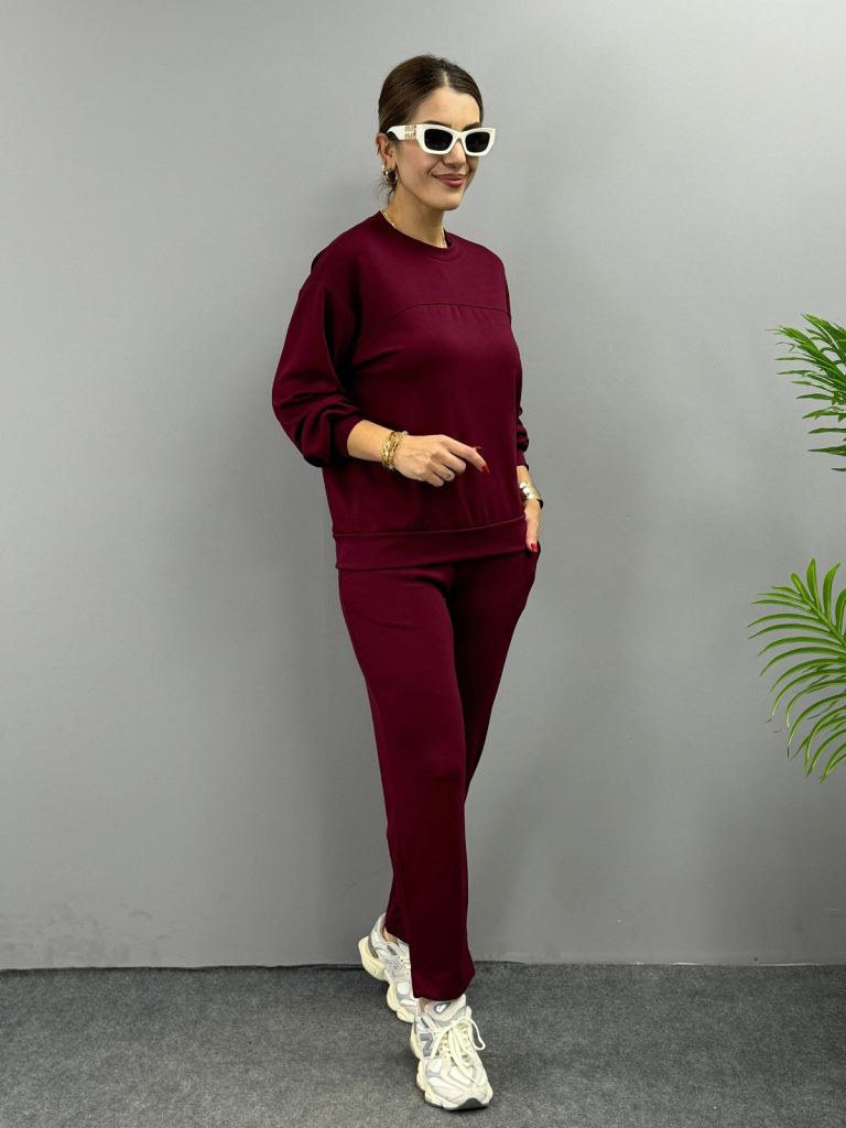 Kadın Uzun Kollu Bisiklet Yaka Viskon Iki Iplik Bluz Ve Pantolon Ikili Takım - Görsel 9