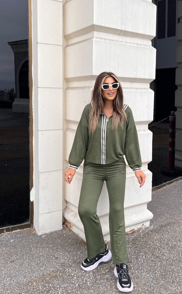 Kadın Uzun Kollu Kapşonlu önü Fermuarlı şerit Detay Viskon Iki Iplik Alt üst Ikili Takım - Görsel 6