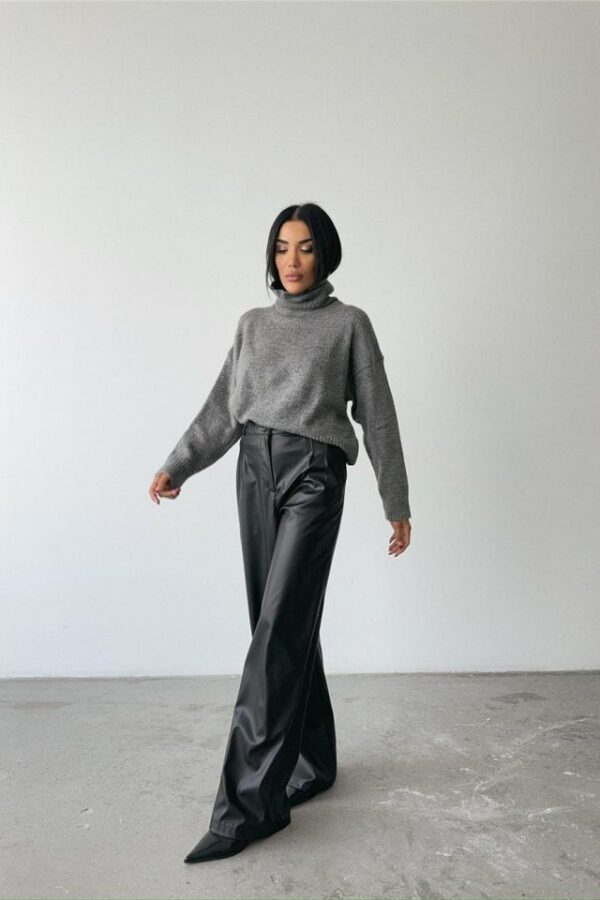 DERİ PALAZZO PANTOLON BORU PAÇA - Siyah