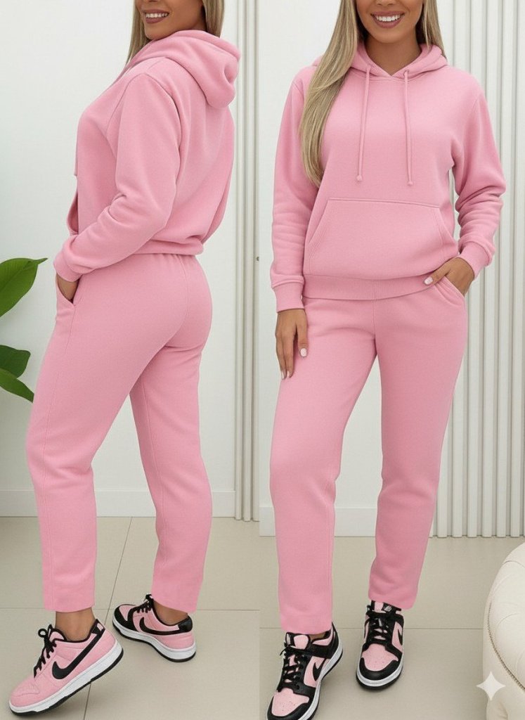 Kadın Uzun Kollu Kapşonlu Bağcıklı üç Iplik Bluz Ve Pantolon Ikili Takım - Görsel 5