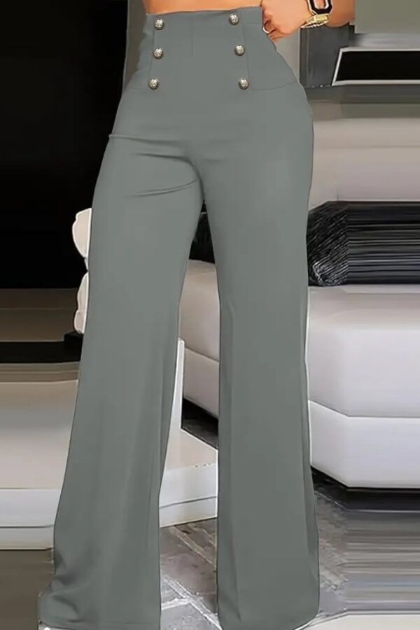 Kadın Yüksek Bel önden Düğmeli Uzun Paçaya Doğru Geniş Ithal Krep Pantolon