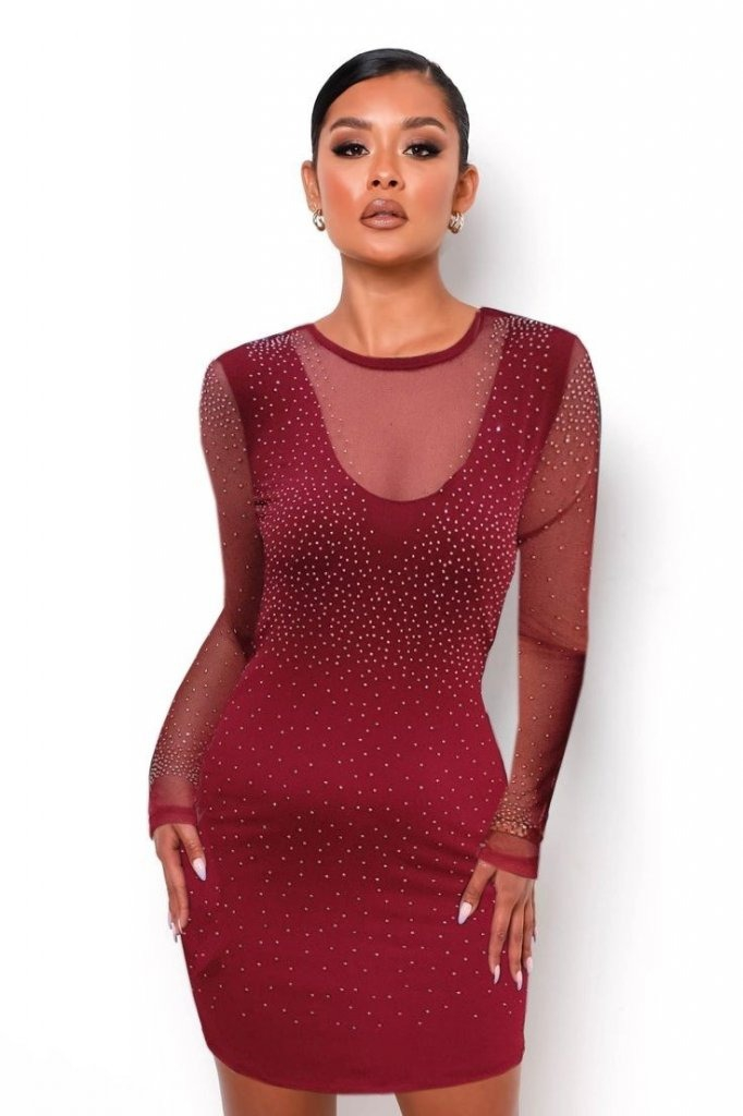 Kadın Uzun Kollu Yuvarlak Yaka Dekolteli Taşlı Dalgıç Elbise - Görsel 20