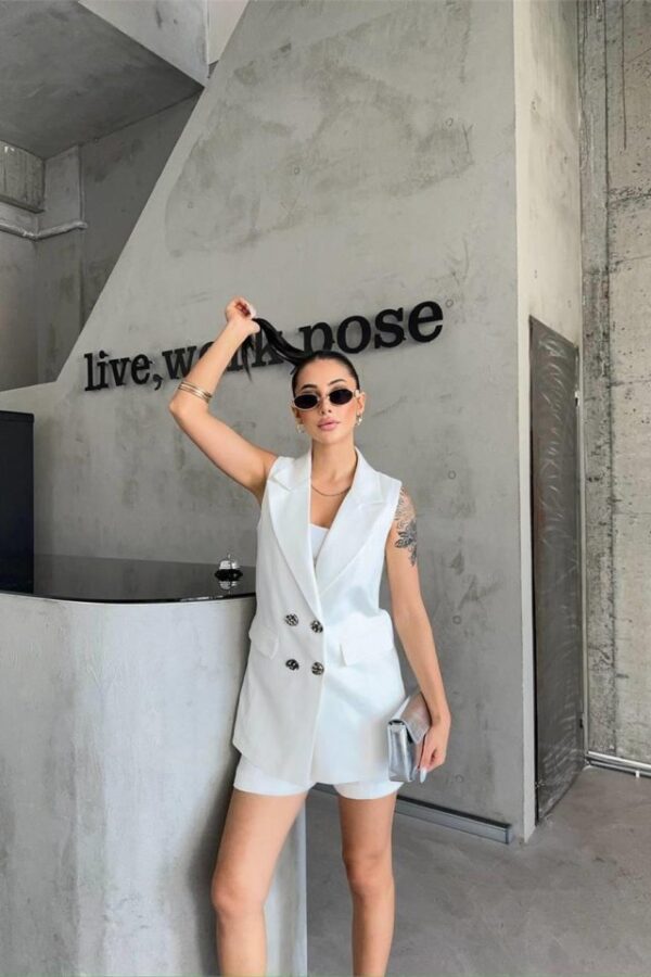 KETEN YELEK - ŞORT TAKIM - Beyaz