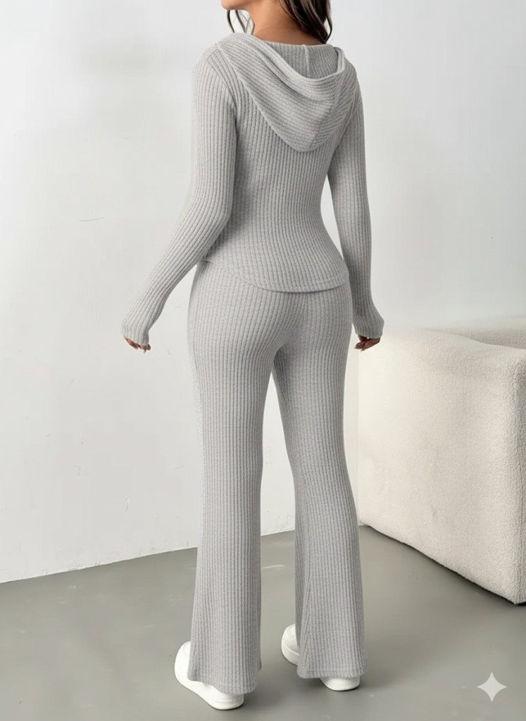 Kadın Uzun Kollu Kapşonlu önden Fermuarlı Kaşkorse Bluz Ve Pantolon Ikili Takım - Görsel 3